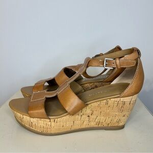 Franco Sarto Brown Leather Wedges, Size 7.5 Sandals
